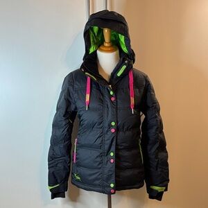 Marker Black Ski Jacket with Pink and Green Neon Accents